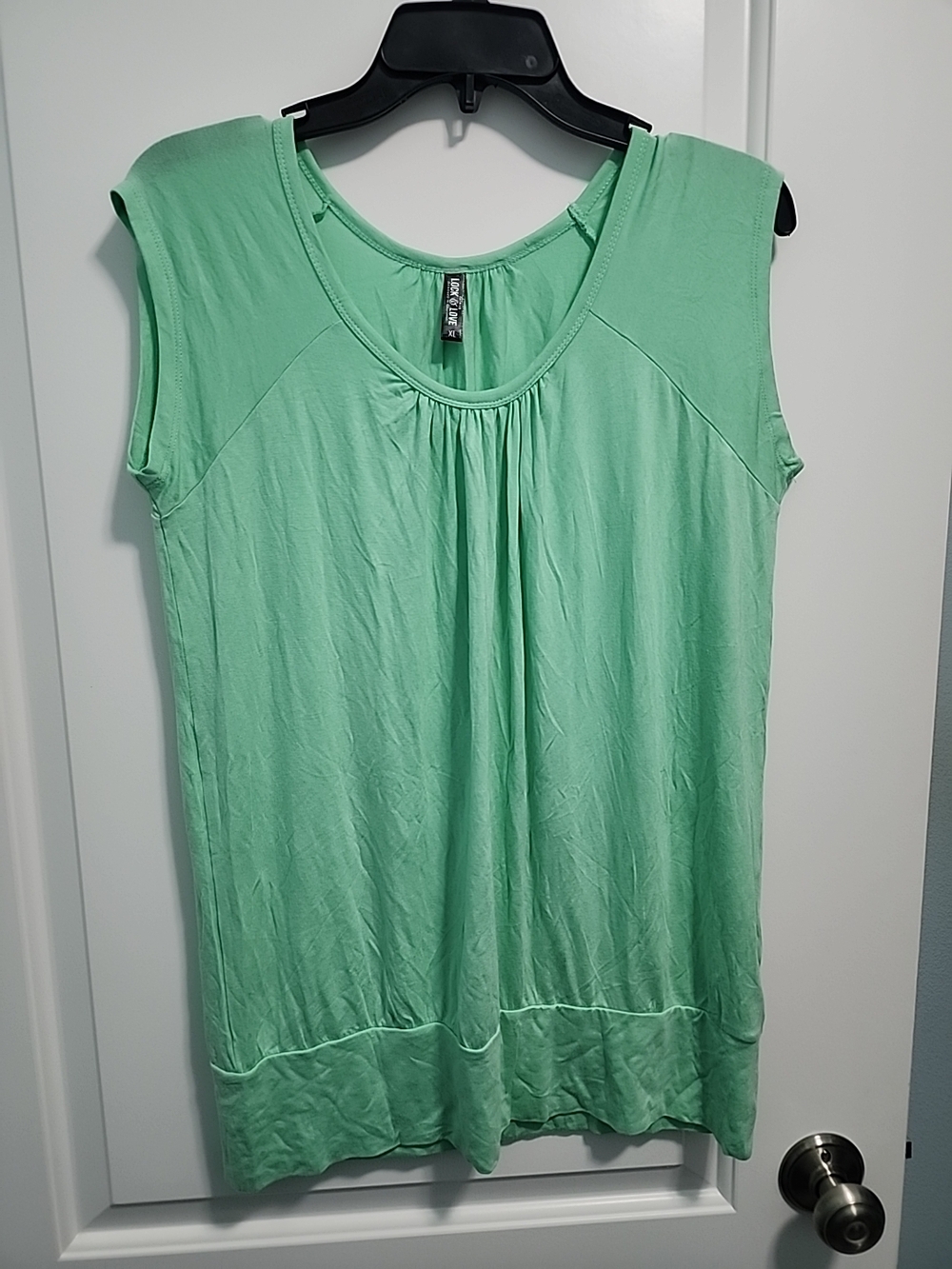 Lock & Lov3 Cap Sleeve Mint Top with Gathered Scoop Neck